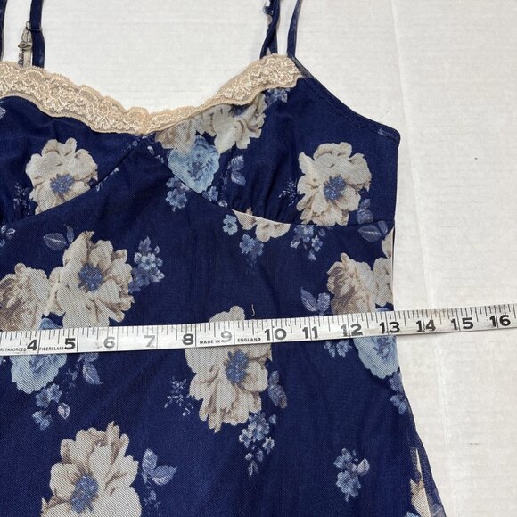 Thirty Thirty Slip Dress M Blue Mesh Floral Babydoll Maxi Lace Trim  Y2K Fairy - Picture 12 of 12
